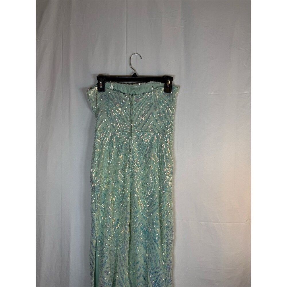 Speechless Womens Strapless Gown Size 11 Mint Green Sequin Maxi Prom Formal - Picture 7 of 11